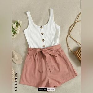 Button Belted Tank Romper
